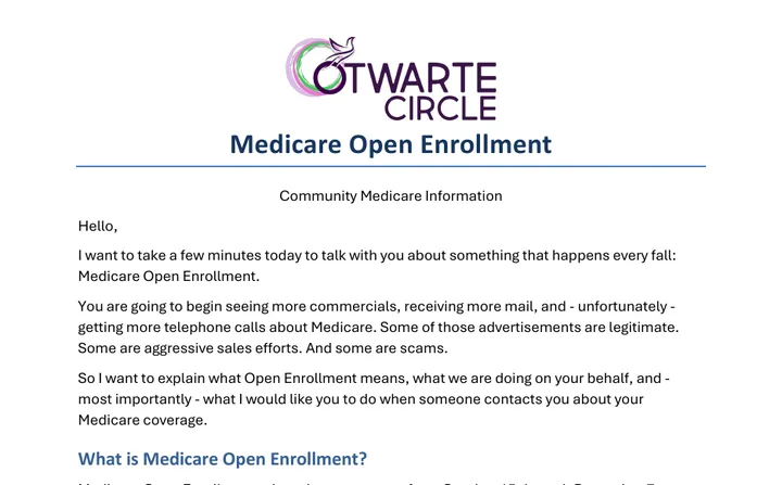 First page of the Medicare Open Enrollment guide