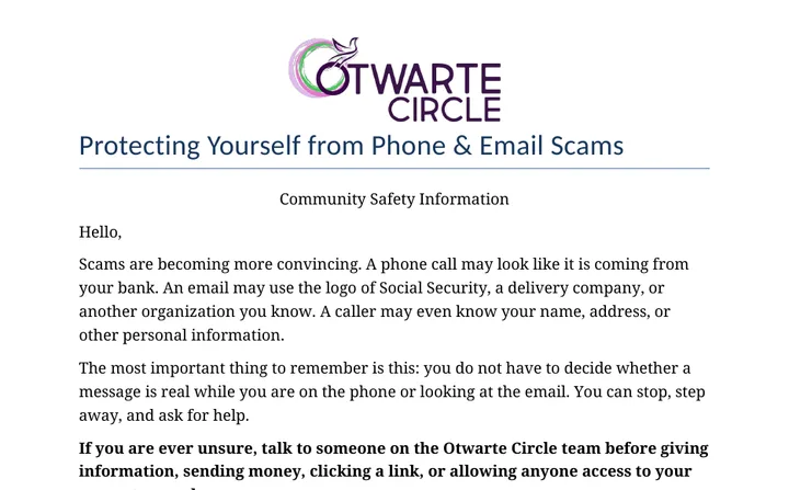 First page of the Protecting Yourself from Phone & Email Scams guide